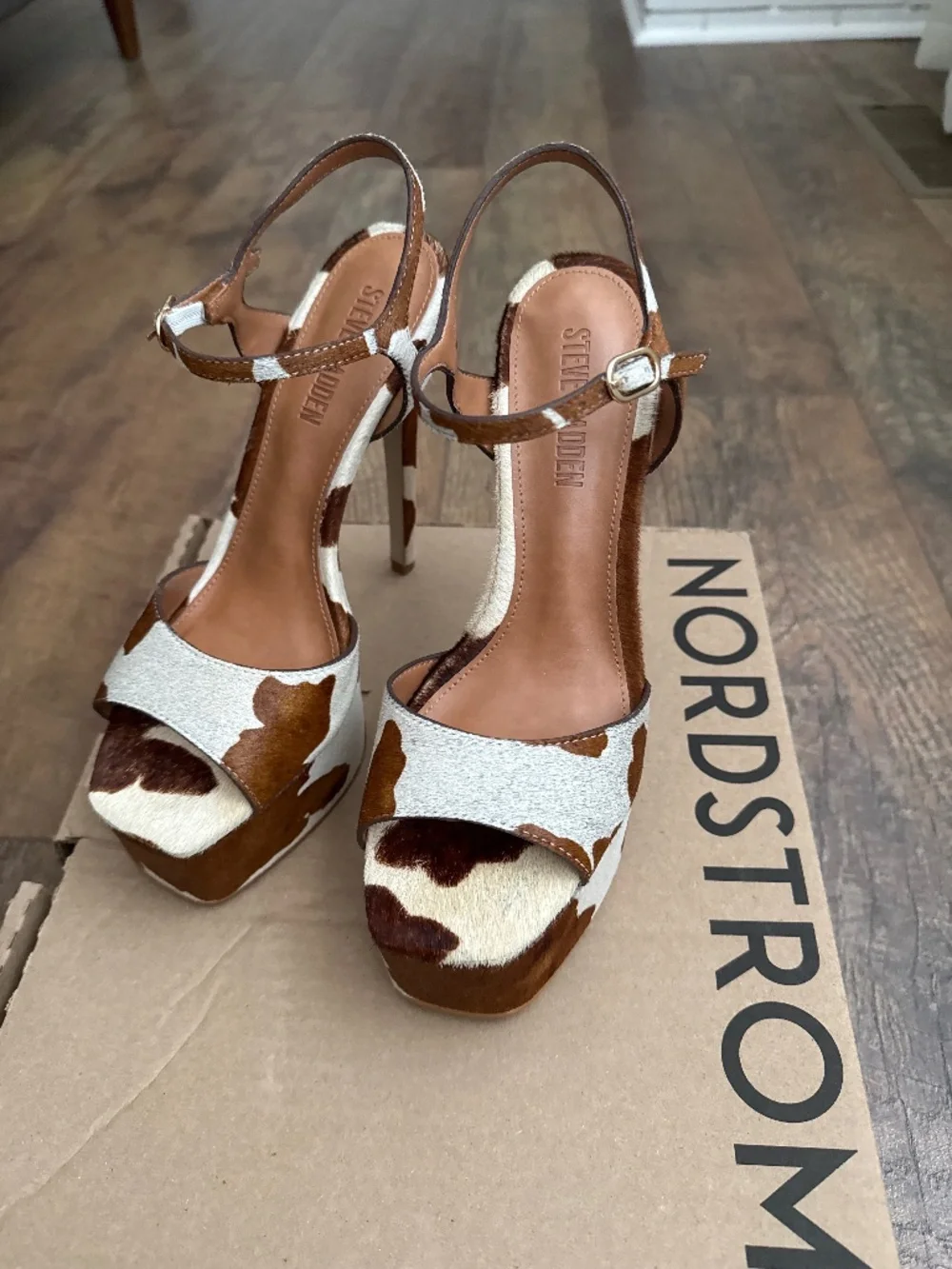 Cologne Cow Print Calf Hair Platform Dress Sandals